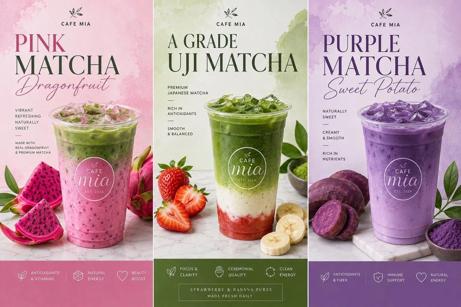 Café Mia matcha lineup